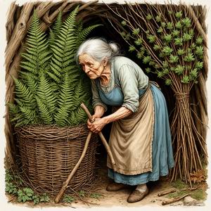 дряхлая старуха, вся сгорбленная, с клюкой в руках